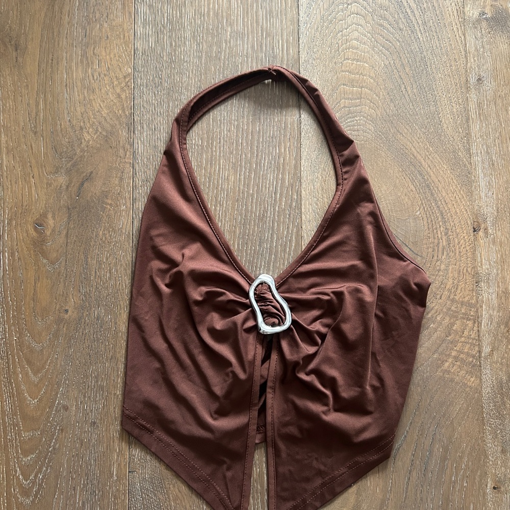 SHEIN Brown Tie Front Crop Top